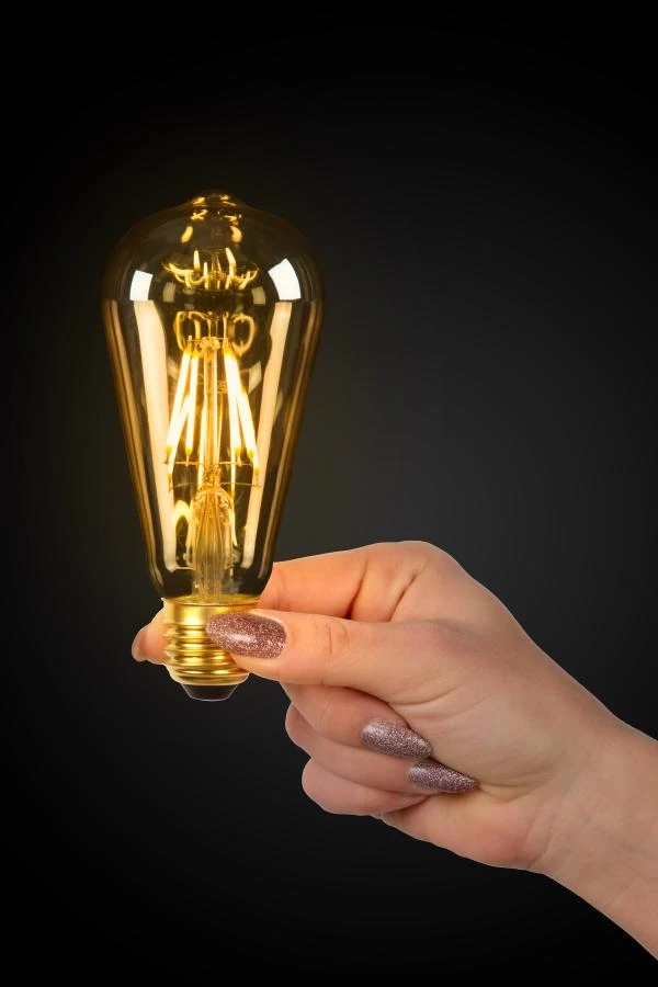 Lucide ST64 - Ampoule filament - Ø 6,4 cm - LED Dim. - E27 - 1x5W 2700K - Ambre - ambiance 1